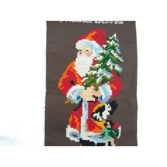 Vtg Swedish Handmade Xmas Santa Tapestry  ' Are There Any Children Please' Decor - Picture 2 of 8